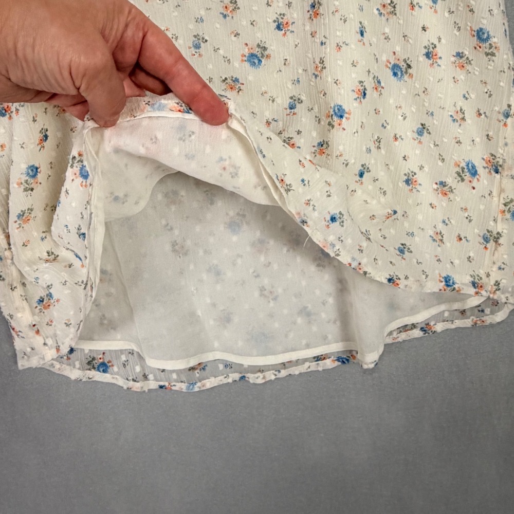 LOFT Floral Ruffle Blouse Womens Small White NWOT Clip Dot Sleeveless Top - Picture 4 of 9